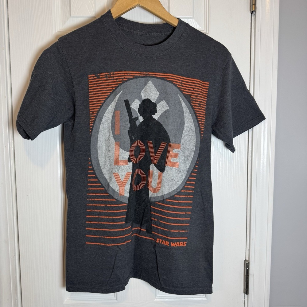 Disney Parks Star Wars Grey T-Shirt Princess Leia "I Love You" Small